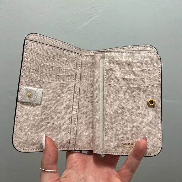 BRAND NEW Kate Spade Black Bifold Card Holder with Pink Interior - Picture 2 of 5